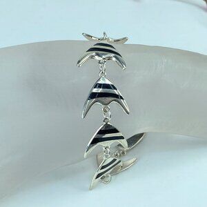 Meka sterling silver Enamel Angel Fish bracelet Rare Danish jewelry 7.5" JR275
